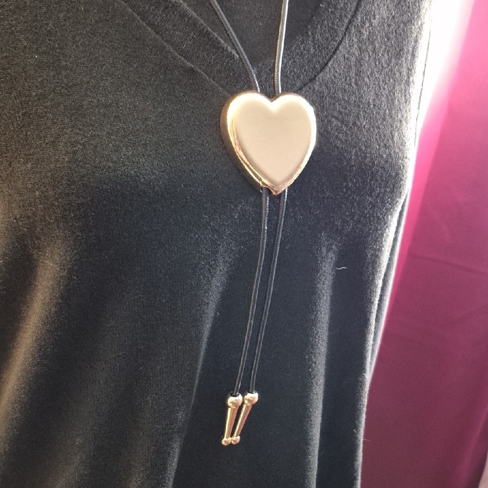 Elegant Gold or Silver Heart Bolo Ties with Black Cord (J63)